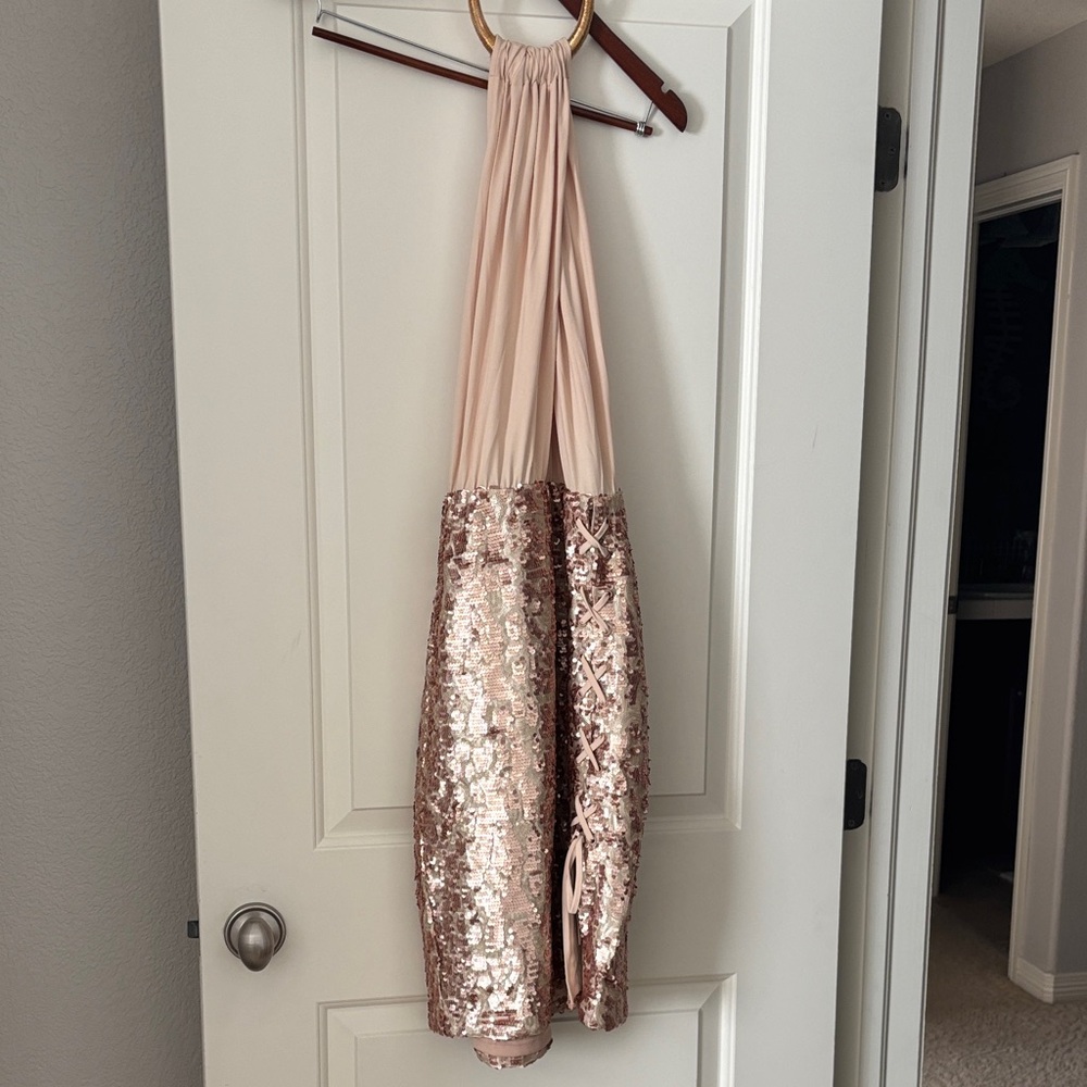NWT Venus Rose Gold Sequin Halter Dress